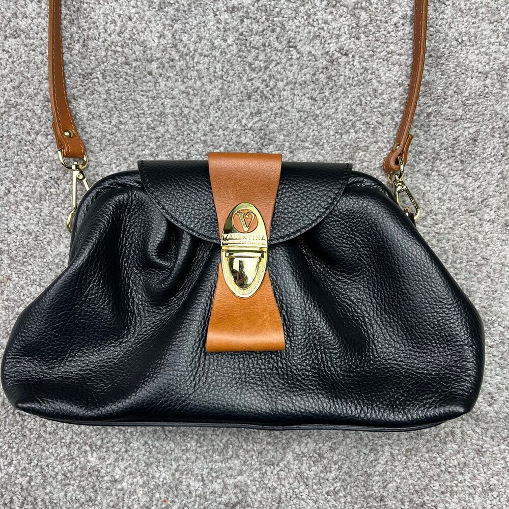 Beautiful Valentina Black and Cognac Crossbody/Clutch Handbag